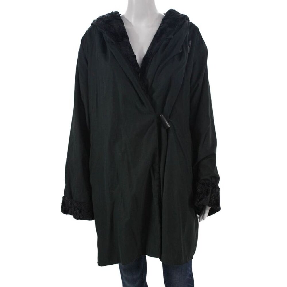 Ramosport Women Black Microfiber Overcoat Toggle Long Sleeve Size 38